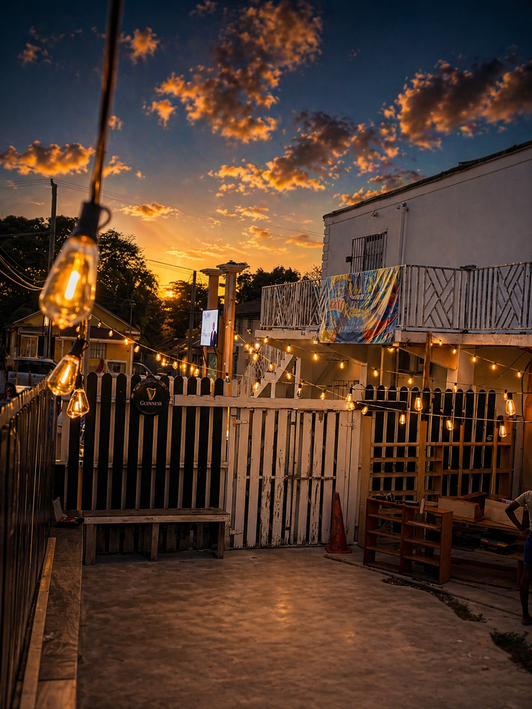 EZ Tech Lighting — outdoor string lights at sunset